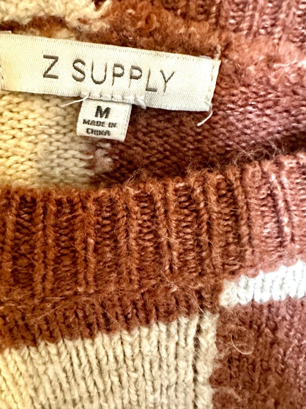 Z Supply Brown & Cream Blocked Crewneck Sweater - Picture 3 of 3